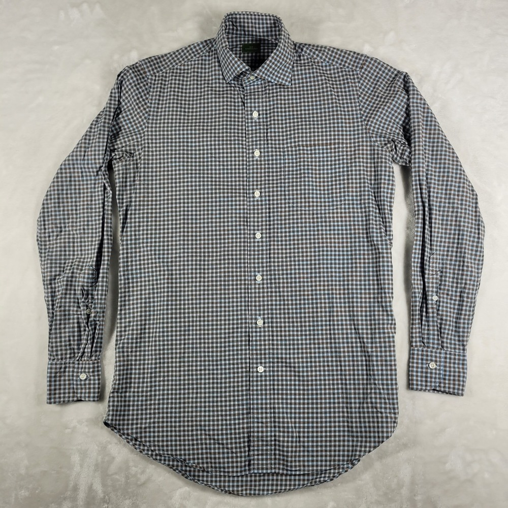 Sid Mashburn Button Up Shirt Men's Small Blue Brown Check Long Sleeve Pocket